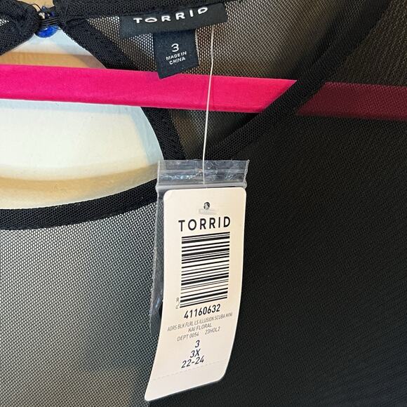 Torrid Mini Scuba Illusion Neck Dress NWT Size 3X Dark Floral Corset Goth Girl - Picture 7 of 12